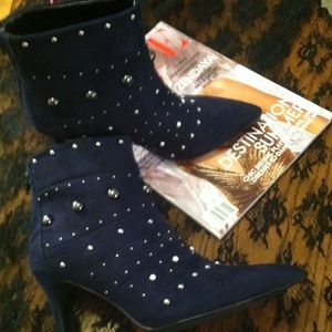 Elegant Navy Studded Women's Ankle Boots